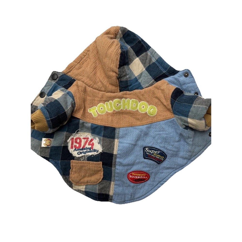 Touchdog Dog Jacket Coat Plaid‎ Patchwork Hooded Winter Warm Size M